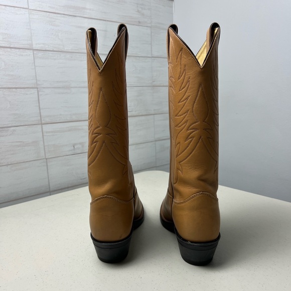 JUSTIN MULE HIDE TAN LEATHER ROUND TOE COWBOY WORK BOOTS #1122 MEN'S 7.5B - Picture 5 of 10